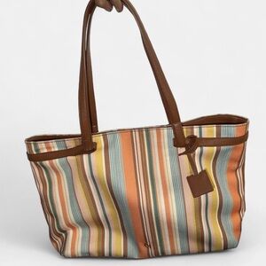 Cole Haan Striped Tote with Brown Leather Handles